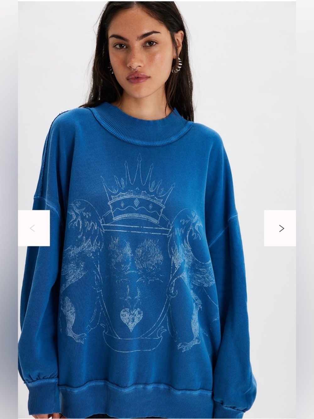We The Free Palm Spring Turtleneck Graphic Pullover XS Blue Combo Crest NWT